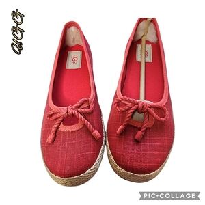 Ugg Syleste espadrille flats slip-on red canvas shearling inside sz 8.5